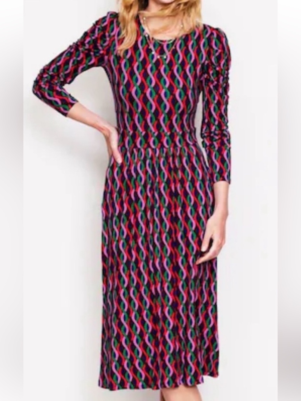 Boden Multicolor Wave-Print Dress - Pink, Red, Blue, Green, Purple